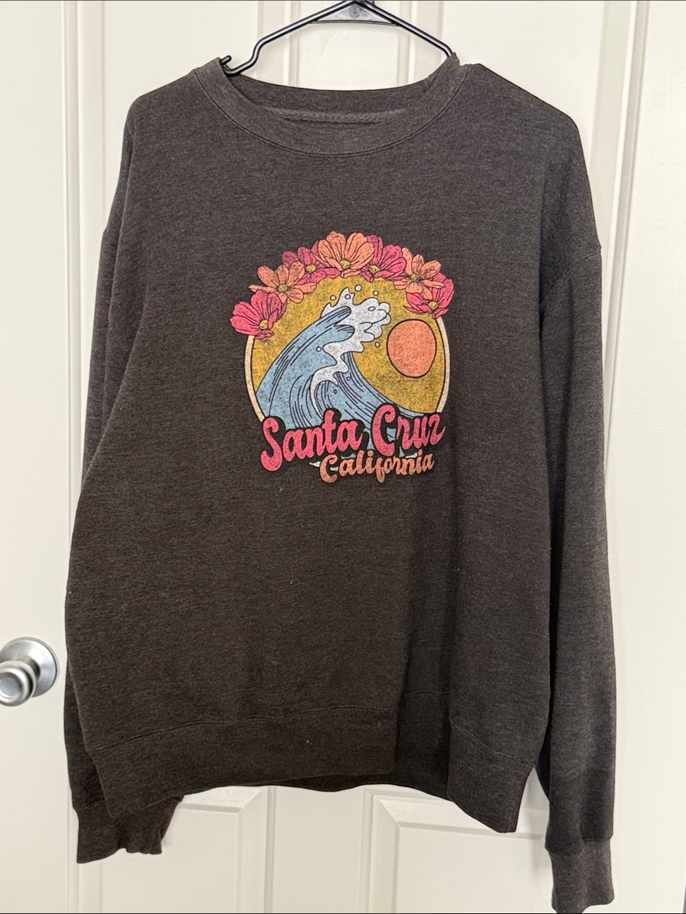 Santa Cruz California Graphic Sweatshirt - Charcoal with Pink & Yellow
